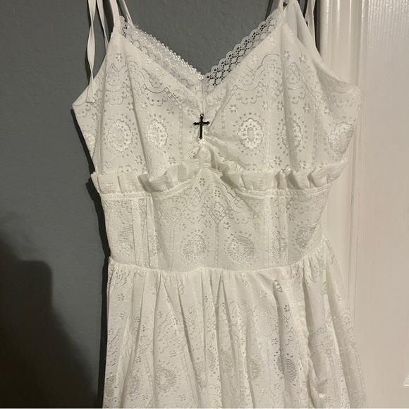 Dark in Love white eyelet high low midi dress w cross charm - Picture 5 of 6
